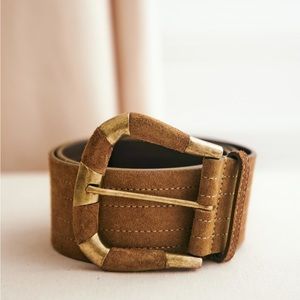 Sezane Sophie Belt Taupe Suede Leather Buckle Belt Size 80